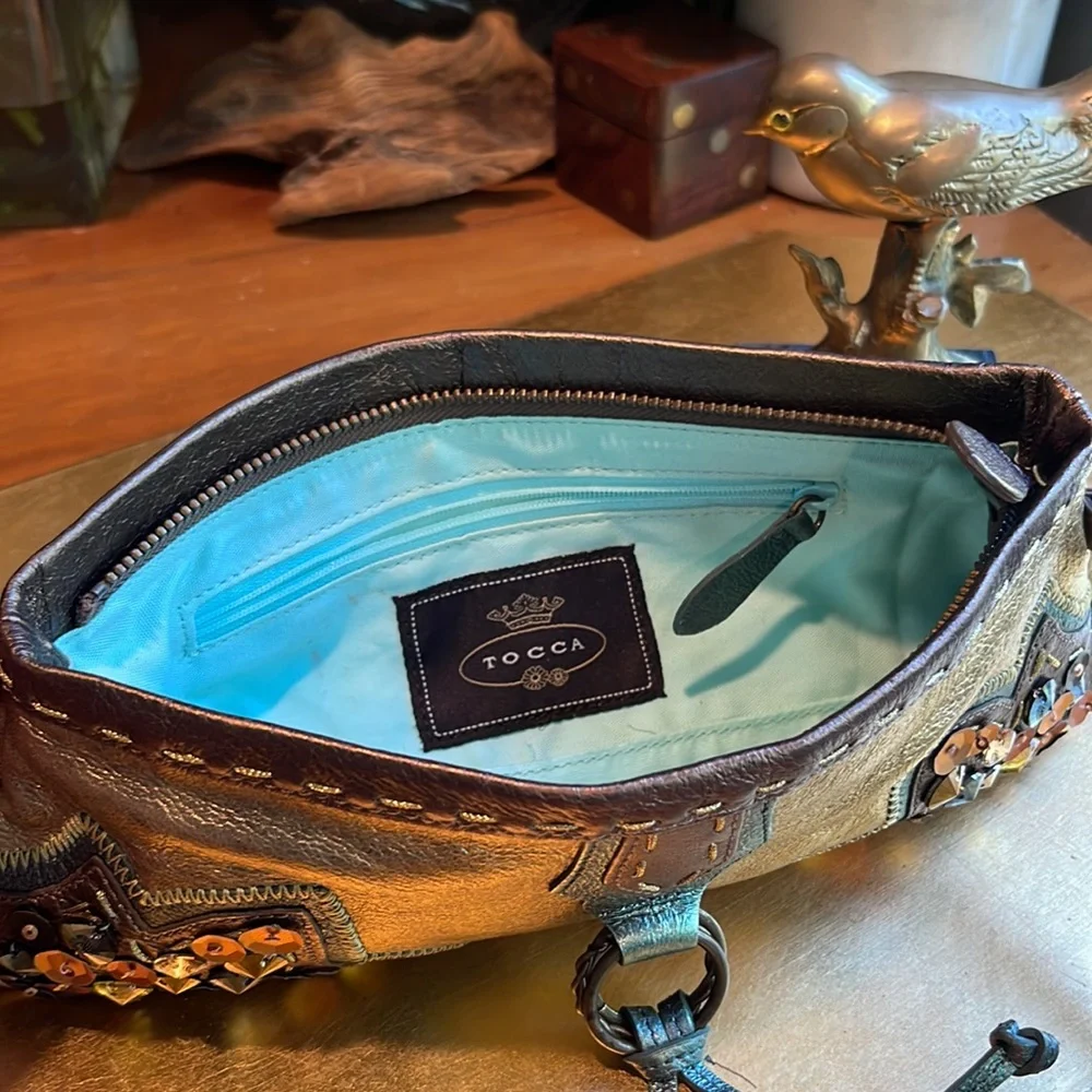 Tocca Leather Jeweled and Embroidered Wristlet Clutch
